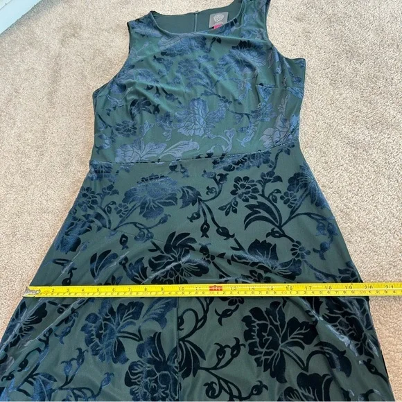 Vince Camuto Burnout Green Navy Velvet Highlow Dress sleeveless cocktail party - Picture 12 of 14